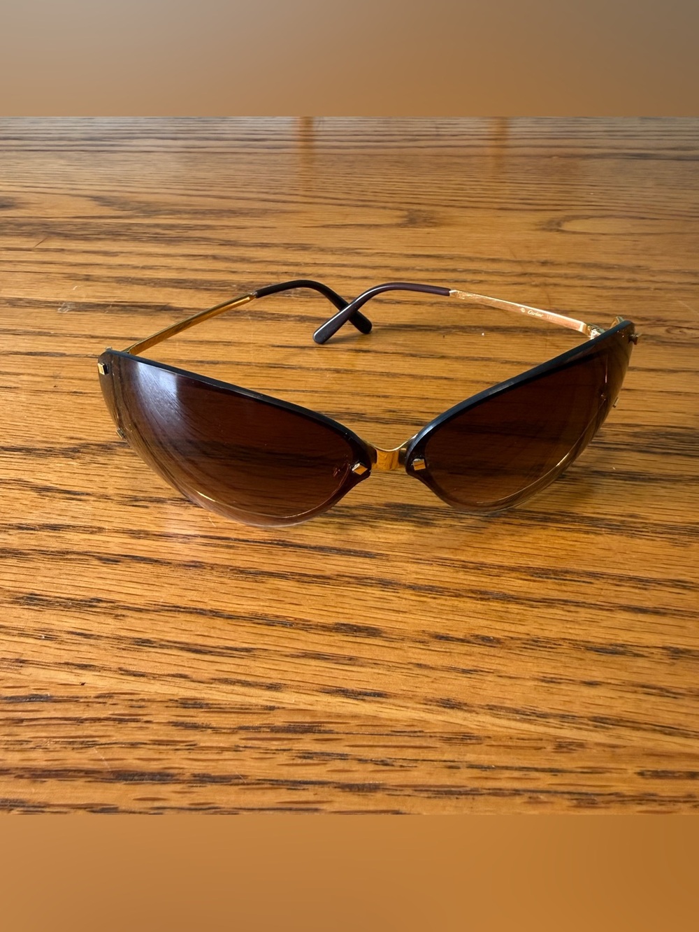 Cartier Vintage Cartier Cat Eye Rimless Sunglasses Gold /Lens Gradient Brown - Picture 1 of 15